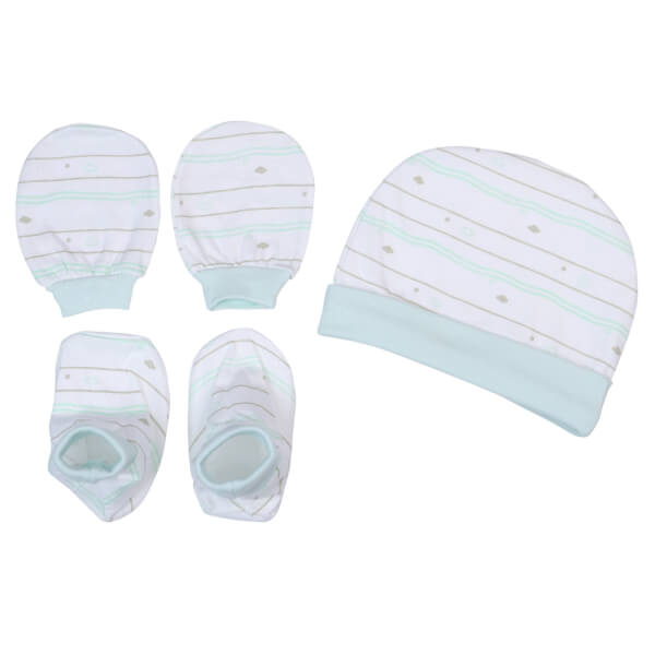 Bộ nón bao tay chân sơ sinh bo CF I129013 (NB,Xanh ngọc)