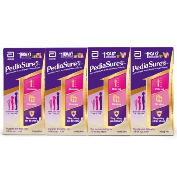 Combo 4 lốc Thực phẩm dinh dưỡng y học cho trẻ 1-10 tuổi: Pediasure hương vani (110ml) (Lốc 4)