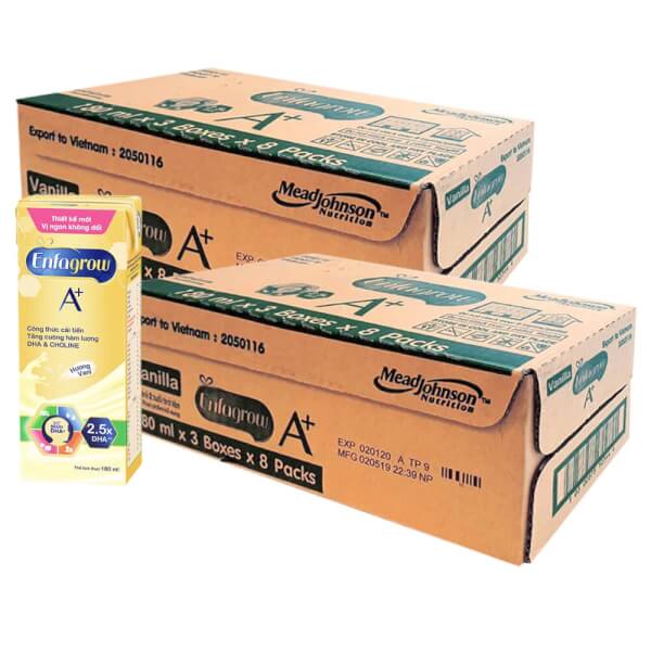 Combo 2 thùng thực phẩm bổ sung: Enfagrow A  360 Brain DHA  hương Vani, Lốc 3 hộp - Mới (16 lốc)