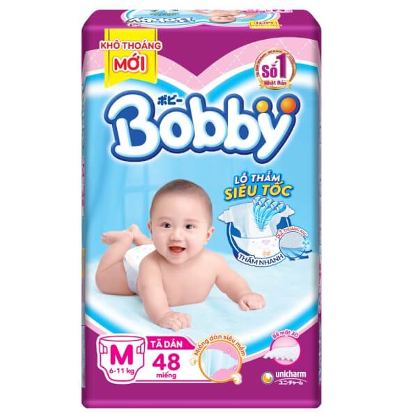 Bỉm tã dán Bobby siêu thấm size M 48 miếng (6-11kg)