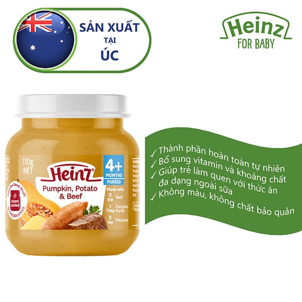 Bí đỏ khoai tây và bò nghiền cho trẻ từ 4 tháng tuổi - Heinz Pumpkin, Potato & Beef