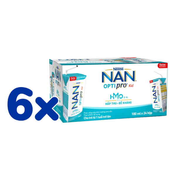 Combo 6 Thùng Sữa dinh dưỡng pha sẵn Nestlé NAN OPTIPRO Kid 180ml (Lốc 4 hộp)
