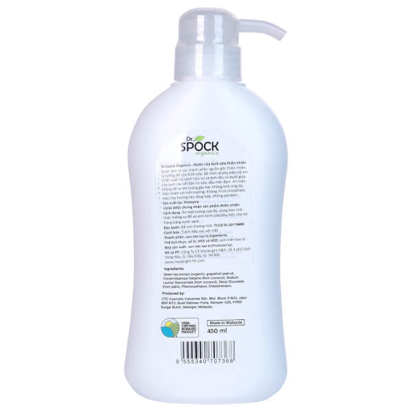 Nước rửa bình sữa Dr.Spock Organics 450ml (mới)