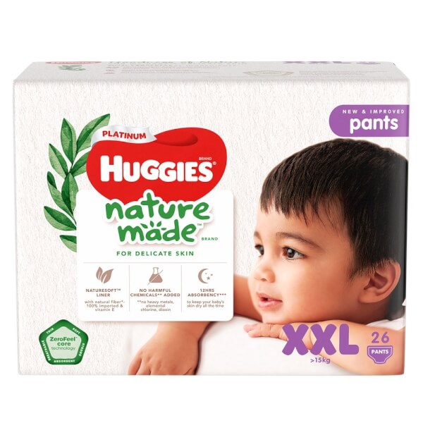 Combo 2 gói Bỉm tã quần Huggies Platinum Nature Made size XXL 26 miếng (trên 15kg)