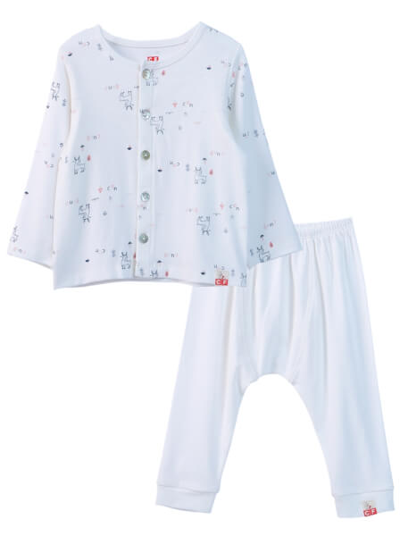 Bộ sơ sinh dài Modal CF I0820004 (3M/6M/9M,Trắng họa tiết)