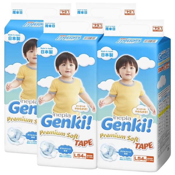 Combo 4 gói Bỉm tã dán Genki size L 54 miếng (9-14kg)