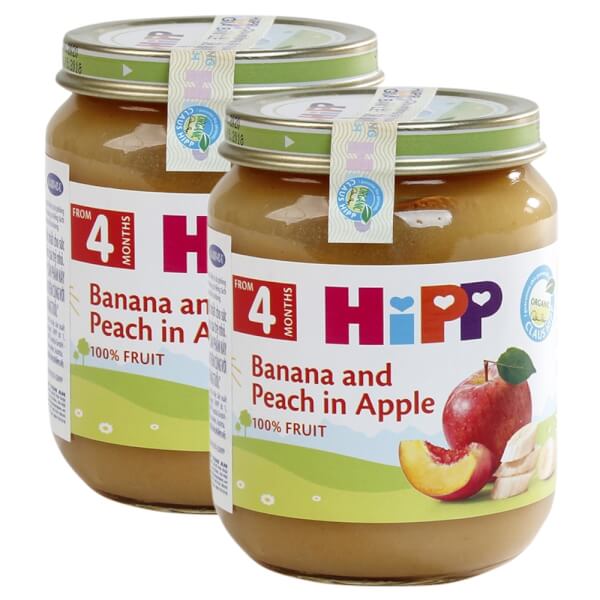 Combo 2 Dinh dưỡng đóng lọ HiPP Organic - Chuối, đào, táo 125g