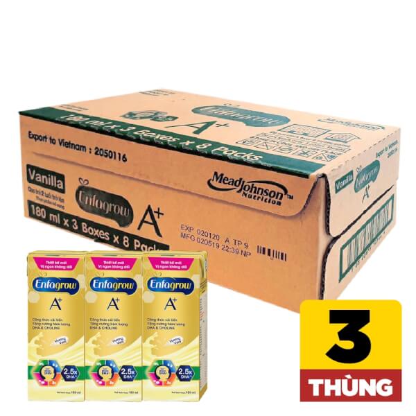 Combo 3 thùng Thực phẩm bổ sung: Enfagrow A+ 360 Brain DHA+ hương Vani, Lốc 3 hộp  - 8 lốc/thùng