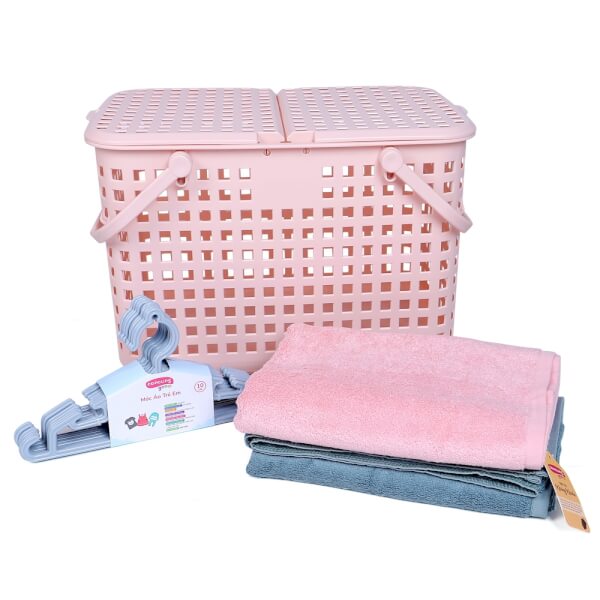 Giỏ xách quai giữa Nachi có nắp - hồng nhạt