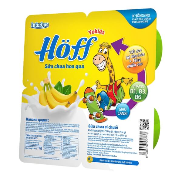 Combo 2 Sữa chua hoa quả Hoff  - Chuối (Lốc 4 hủ)