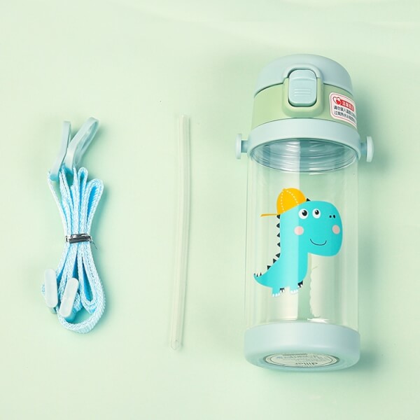 Bình tritan Diller cho bé có dây đeo 350ml (gồm 2 nắp)- Xanh