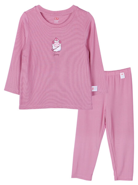 Bộ áo quần thun bé gái dài ngủ ngon CF G1220017 (1-6 tuổi,Hồng)