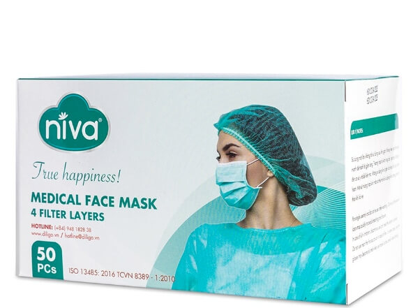 Khẩu trang y tế NIVA 4 lớp SMS hộp 50 cái