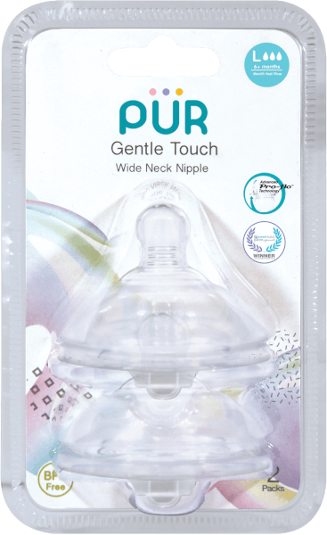 2 núm ty Pur Size L cho bình cổ rộng Milk Safe