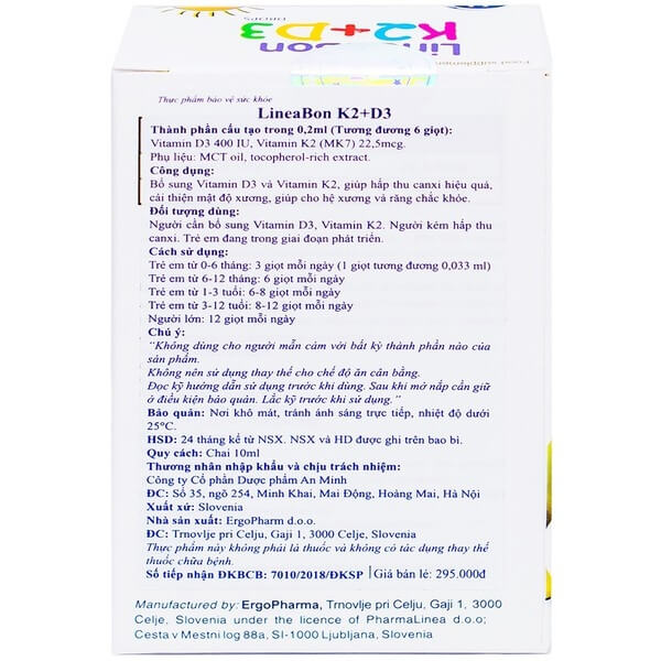 Combo 2 Vitamin D3 giúp tăng chiều cao cho bé Lineabon K2+D3