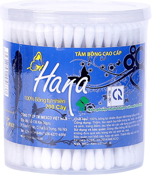 Tăm bông Hana hộp tròn lõi gỗ người lớn 200 chiếc