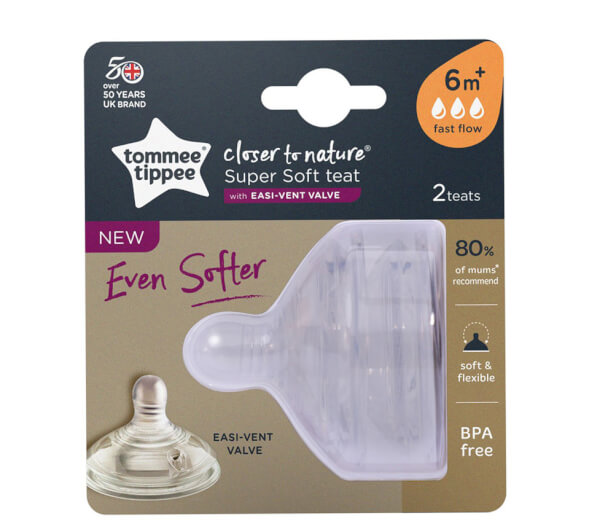 Núm ty cho bé Tommee Tippee Closer to Nature Fast Flow từ 6 tháng (vỉ đôi)