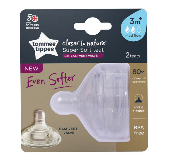 Núm ty Tommee Tippee Closer to Nature Medium Flow 3-6 tháng (vỉ đôi)