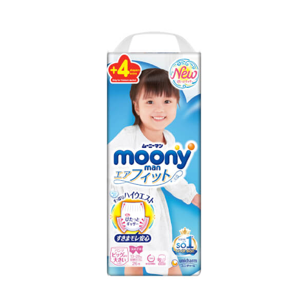 Bỉm tã quần Moony bé gái size XXL 26 + 4 miếng (13-28kg)
