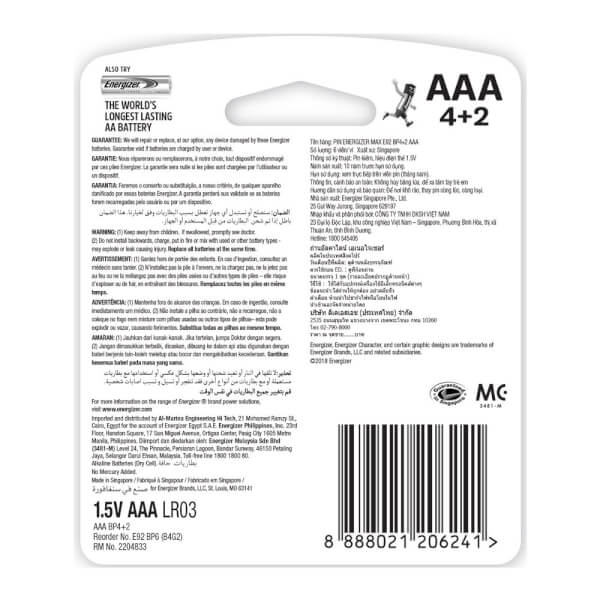 Pin Energizer Max AAA E92BP4+2 (vỉ 4+2)