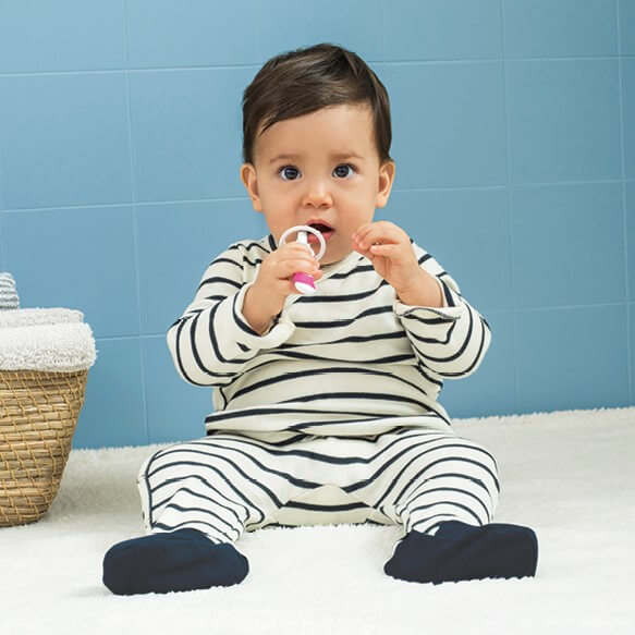 Bàn chải đánh răng có vòng chắn cho bé Mam (hồng)