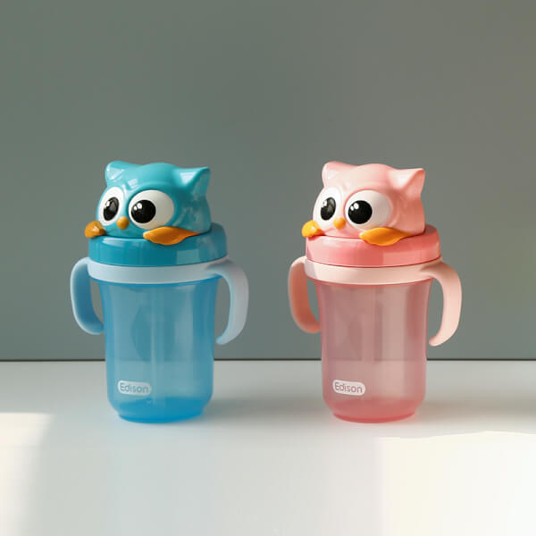 Bình tập uống  Edison 2 3D con cú (300ml, màu hồng)