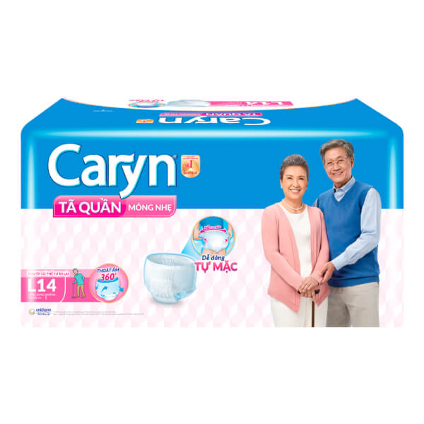 Tã quần năng hoạt Caryn loại mỏng nhẹ  size L (bụng 75-100 cm) - 14 miếng (giao bao bì ngẫu nhiên)