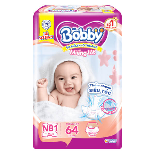 Miếng lót Bobby size Newborn 1 64 miếng (dưới 5kg)
