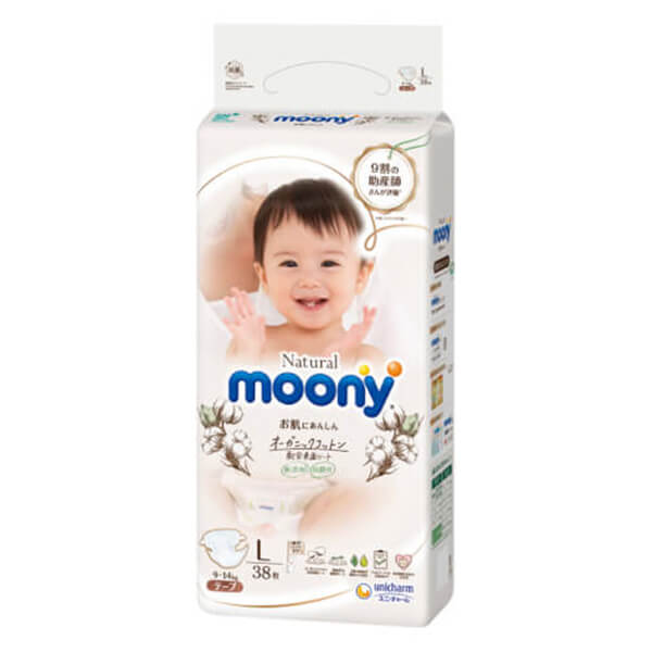 Tã dán Moony Natural/Moony Dịu nhẹ (L, 38 miếng) (giao bao bì ngẫu nhiên)