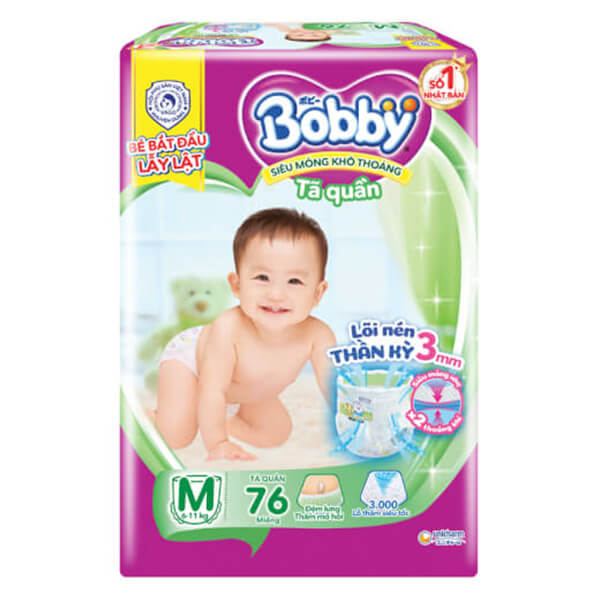 Combo 2 gói Bỉm tã quần Bobby size M 76 miếng (6-10kg)