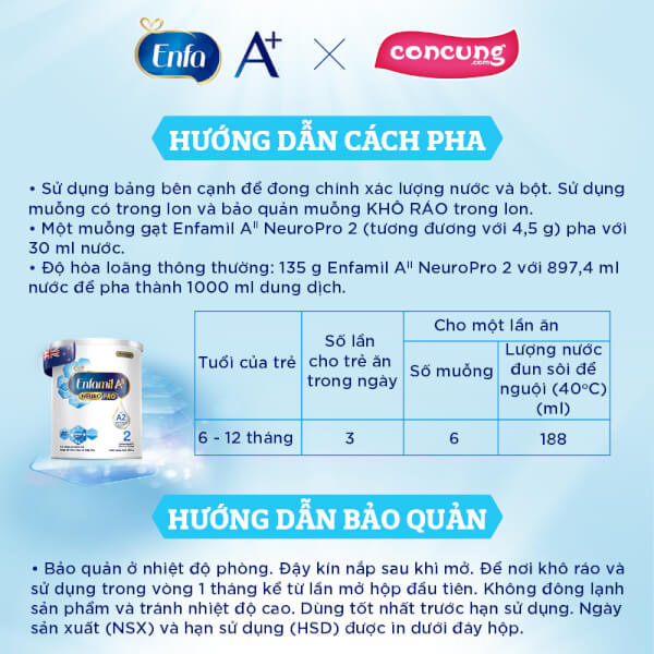 Sữa Enfamil A2 NeuroPro số 2 350g (Follow Up Formula, 6 - 12 tháng tuổi)