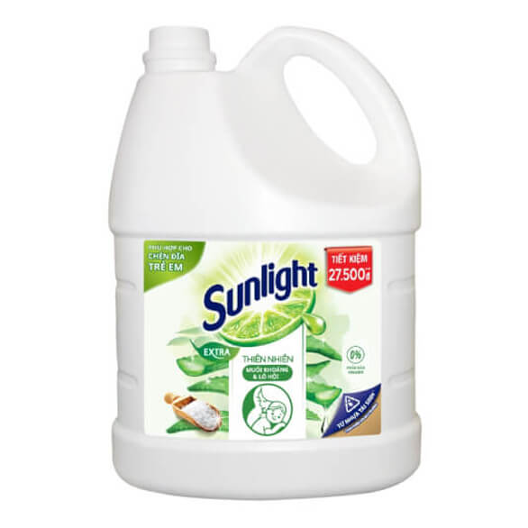 Nước rửa chén bát Sunlight Extra Thiên Nhiên Muối Khoáng & Lô Hội can 3.6kg