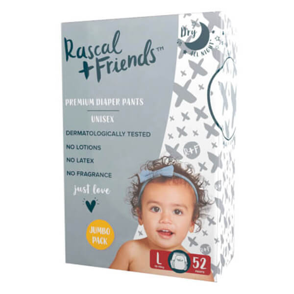 Tã quần Rascal + Friends (L, 10-15kg, 52 miếng)