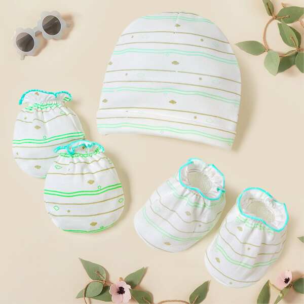 Bộ nón bao tay chân sơ sinh bo CF I129013 (NB,Xanh ngọc)