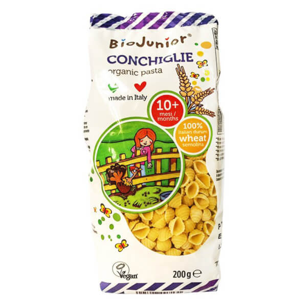 Mì nui ăn dặm hữu cơ cho bé hình vỏ sò BioJunior 200g