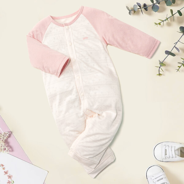 Bodysuit dài dêt jacquard Animo I1121056 (0-12M,Hồng nhạt)