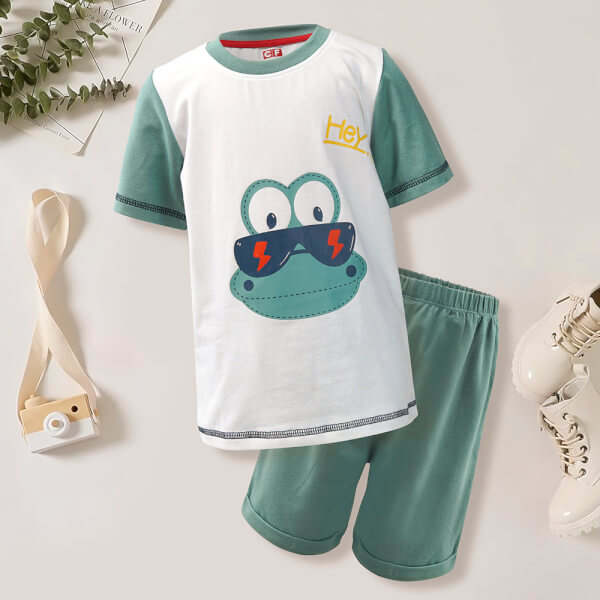 Bộ áo quần thun mặc nhà bé trai ngắn CF B1120001 (3-4Y,Trắng)