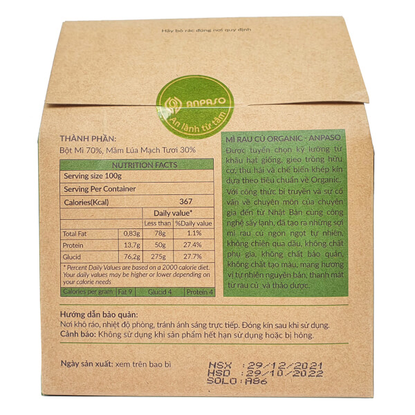 Combo 2 Mì mầm lúa mạch ăn dặm cho bé Anpaso 120g