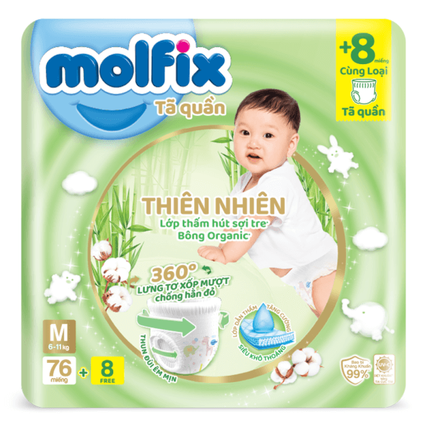 Combo 2 Tã quần Molfix Thiên Nhiên (M, 6 - 11kg, 76 miếng) (giao bao bì ngẫu nhiên)