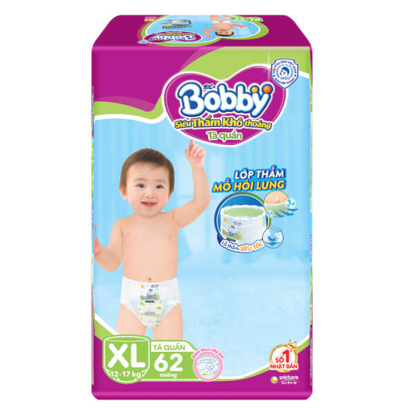 Combo 4 gói Bỉm tã quần Bobby size XL 62 miếng (12-17kg)