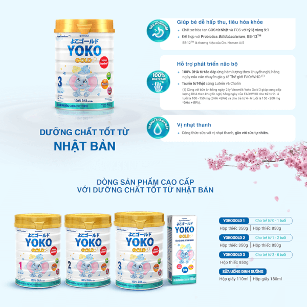 Combo 3 lon Sữa Vinamilk Yoko Gold 3 850g (2-6 tuổi)