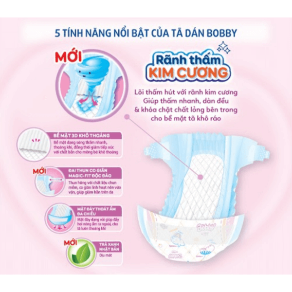 Tã dán Bobby siêu thấm - khô thoáng  (Sơ sinh, dưới 5kg, 70 miếng) (giao bao bì ngẫu nhiên)