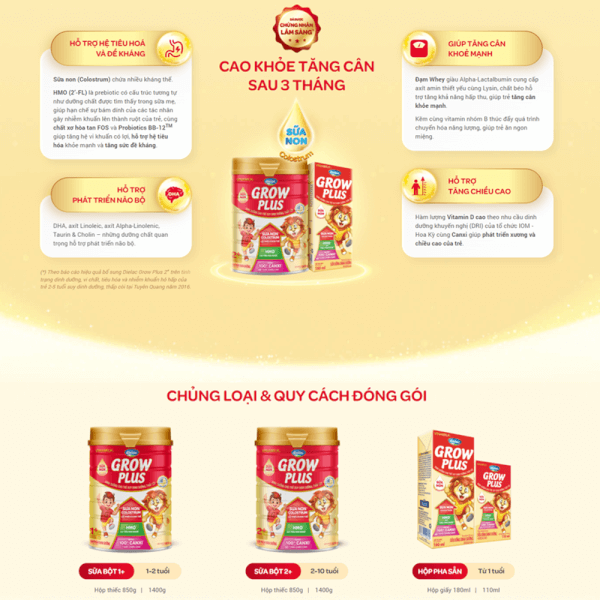 Combo 2 Dielac Grow Plus 2+, 2-10 tuổi, 850g