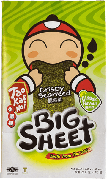 Bánh Snack Rong biển giòn Cậu chủ Taokaenoi Big Sheet vị truyền thống (12 gói/hộp)