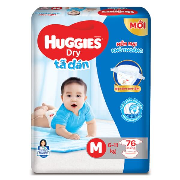 Combo 2 gói Bỉm tã dán Huggies Dry size M 76 miếng (6-11kg)