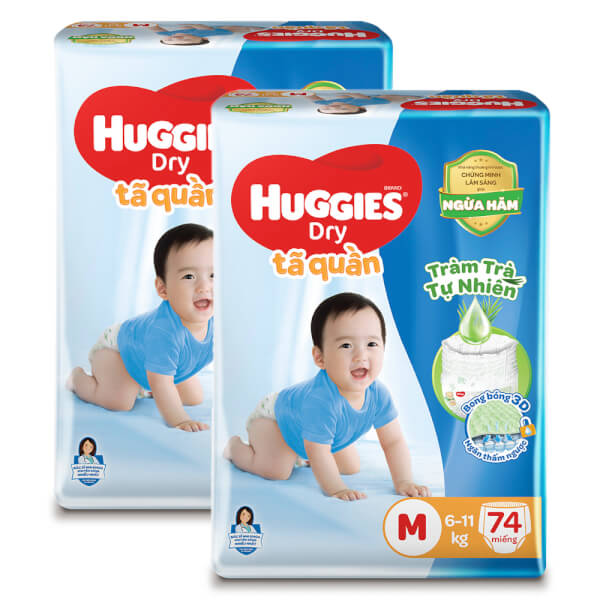 Combo 2 gói Bỉm tã quần Huggies Dry size M 74 miếng (6-11kg) (Sản phẩm sẽ được giao với bao bì ngẫu nhiên)