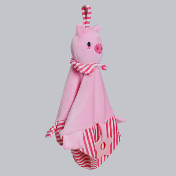 Khăn rối mặt heo kèm lục lạc, gặm nướu (Hồng)