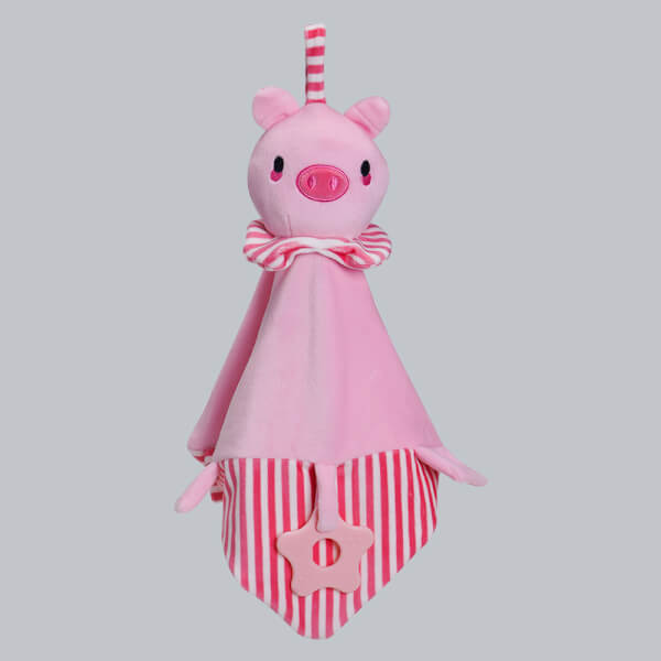 Khăn rối mặt heo kèm lục lạc, gặm nướu (Hồng)