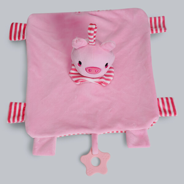 Khăn rối mặt heo kèm lục lạc, gặm nướu (Hồng)