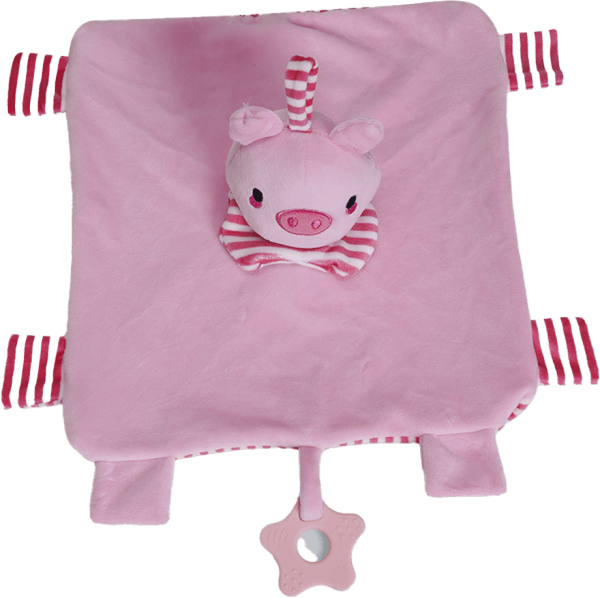 Khăn rối mặt heo kèm lục lạc, gặm nướu (Hồng)